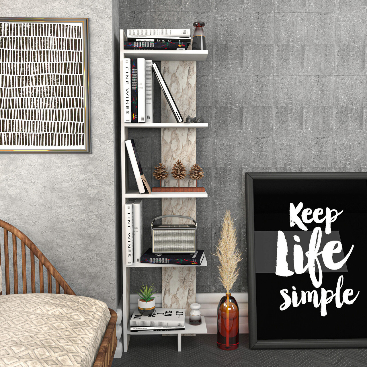 Corp biblioteca, Hanah Home, Alis, 45.2x21.6x180 cm, Alb - imagine 6